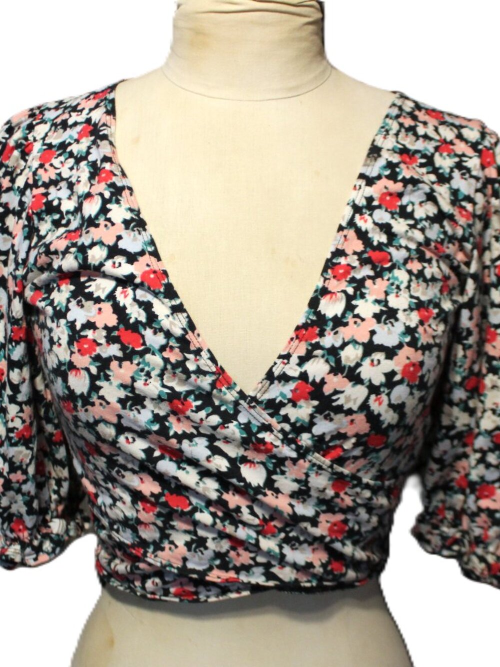 Urban Outfitters Floral Wrap Crop Top Puff Sleeve M